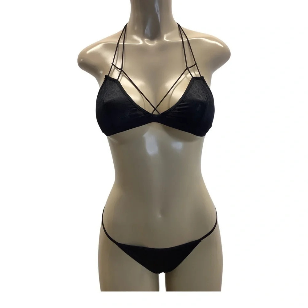 Black Lingerie Size S/M Mesh Top and Matching Thong. New Without Tags